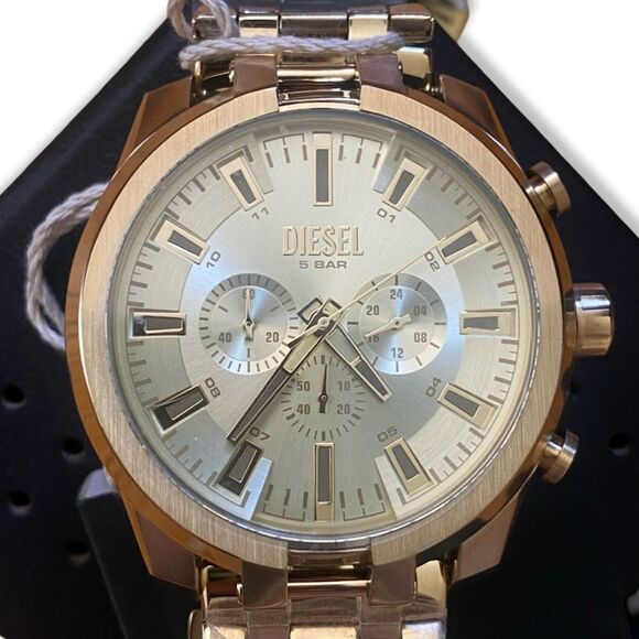 Diesel Men's Chronograph Split Gold-Tone Stainless Steel Bracelet Watch 51mm NEW - Picture 7 of 11